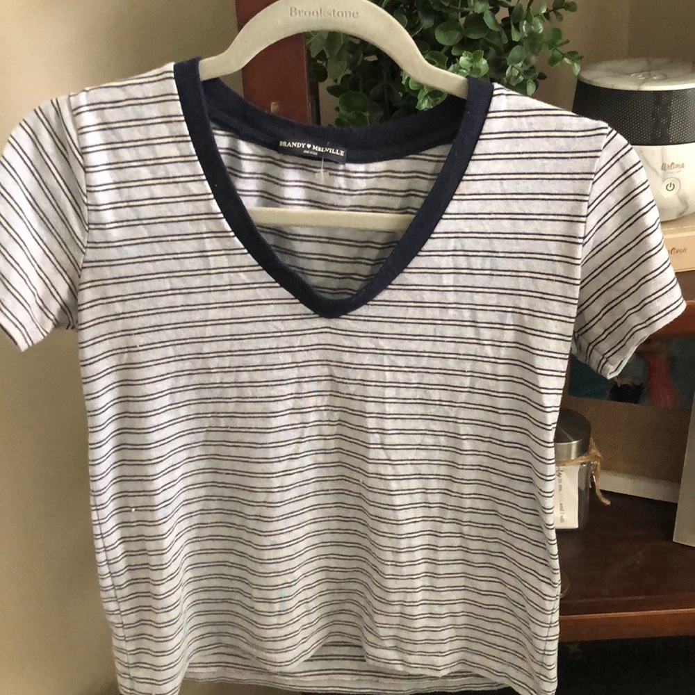 Light blue and navy cropped T-shirt